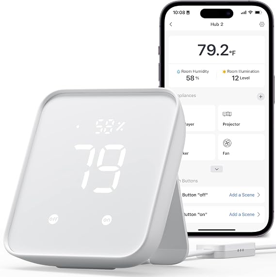 SwitchBot Hub2.0, WiFi Termometre Higrometre Olarak Çalışır, IR Uzaktan Kumanda, Akıllı Uzaktan Kumanda ve Işık Sensörü, SwitchBot Wi-Fi Bağlantısı (Destek 2.4GHz), Alexa ve Google Asistan ile Uyumlu