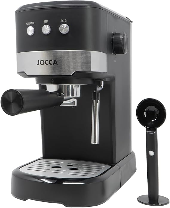Jocca Espresso Coffee Maker 20 Bars with Vaporizer | 1100W | Removable 1.25L Tank | Metal | Black Color | Preparation of 1 or 2 Cups