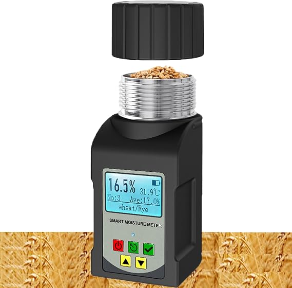 Grain Moisture Meter, Smart Grain Moisture Tester with LCD Backlight/Voice Broadcast/Data Hold, Measuring Range 4.6% ~ 36%, 99 Readings, 90 Ml Capacity, for 25 Cereals