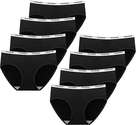 8 Pack Teen Girls Knickers, Soft Briefs Seamless Underwear, Underpants Essential Elastic Panties, Plain Knicker for Age 8-18 Girls and Women