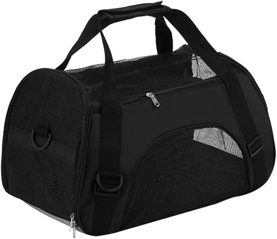 Foldable Soft Cat Carrier Bag, Breathable Pet Carrier Bag for Small/Medium Dogs & Cats, Portable Travel Pet Handbag with Mesh Windows, Waterproof Oxford Fabric with Adjustable Shoulder Strap, Black