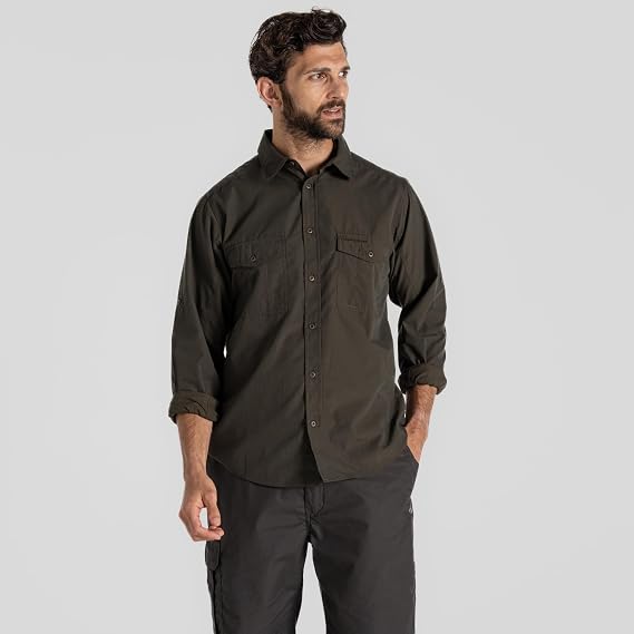Craghopper Men's Kiwi Long Sleeved Shirt with Zip Up Pocket, Sun and Insect Protection Fabric, for Outdoors, Walking, Hiking and Camping