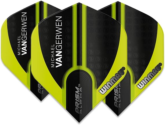 WINMAU MvG Michael Van Gerwen Prism Alpha Yeşil ve Siyah Ekstra Kalın Dart Kanadı - Paket başına 1 Set (Toplam 3 Kanat)
