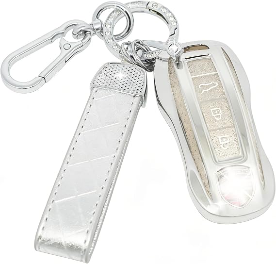 Car Key Cover，Sparkle Car Key Case with Leather Keychain Fit for Porsche Cayenne 958 911 996 Macan Panamera 997 987 987 GT3 Cayman Key, TPU Protective Keyshell - Smart Key
