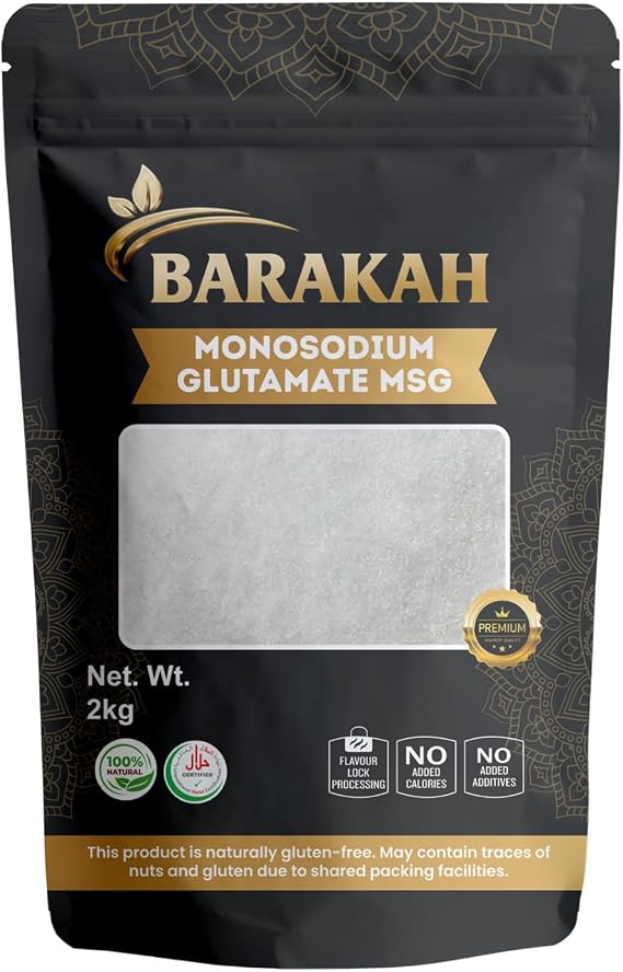 Barakah MSG Fine 2kg - Monosodium Glutamate Umami Seasoning - Pure Flavour Enhancer for Chinese, Japanese & Asian Cooking - Professional Grade Fine Crystalline Grain - Bulk Bag