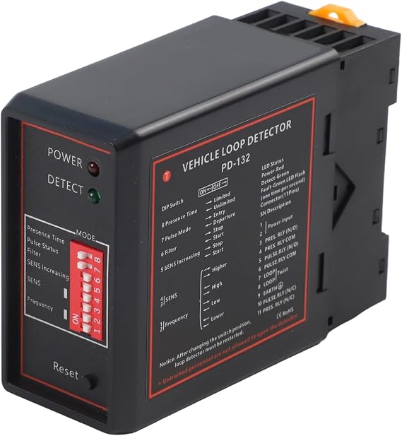 DP132 Inductive Loop Detector Automatic Gate and Barrier Systems, 12V/24V DC Car Presence Sensor, Adjustable Sensitivity, 78x40x108mm