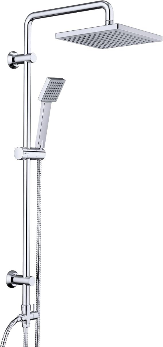 JOHO Shower Column without Tap for Bathrooms Set, without Thermostat, Single Lever Shower Set with Adjustable Height Bar with Shower Hand Shower and Spray Head 20 x 20 cm.