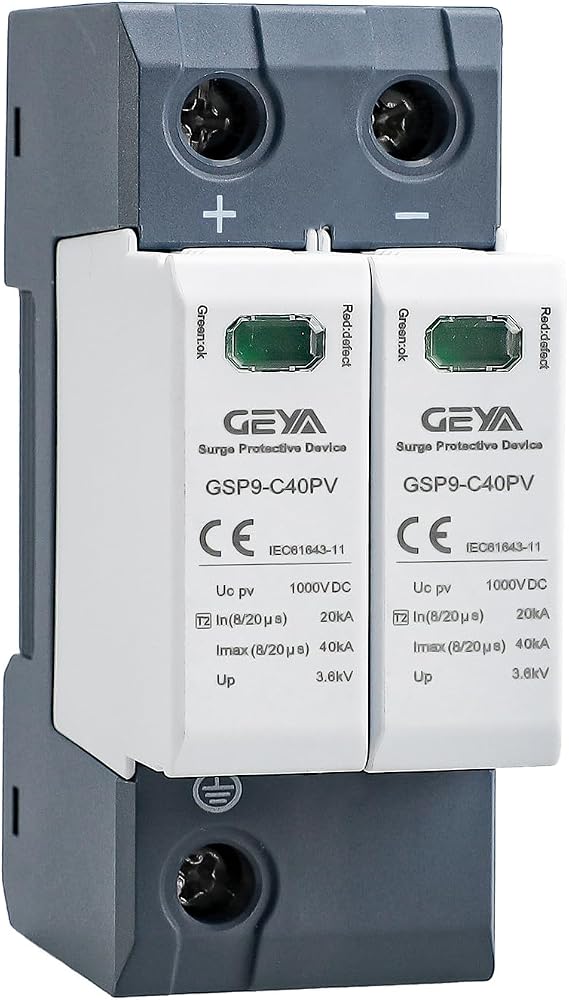 GEYA Solar PV Low Voltage Surge Protector DIN Rail 20KA-40KA Surge Discharger DC Lightning Protector (2P,DC1000V)