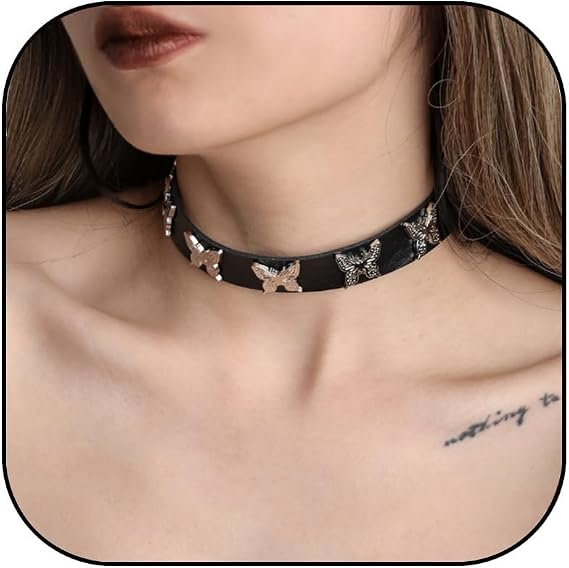 Black Leather Choker Necklaces for Women Cute Butterfly Star 90S Vintage Choker Collar Y2k Punk Emo Gothic Jewelry Gifts