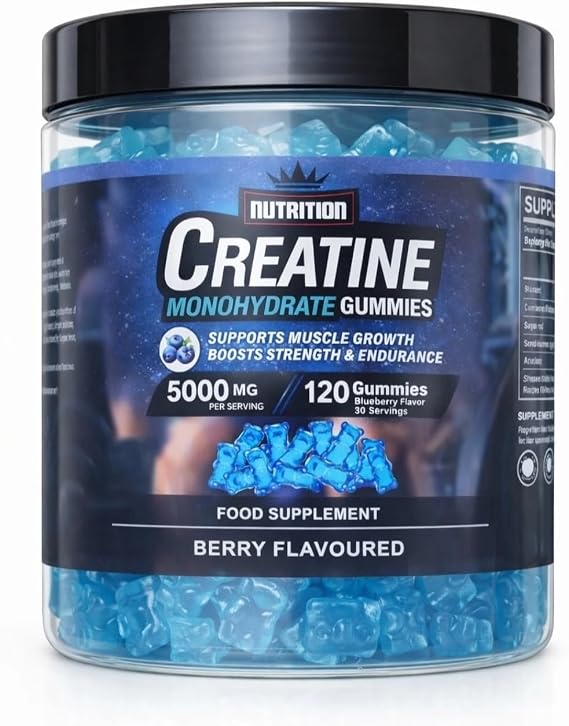 Creatine Monohydrate Gummies 5000mg Per Serving | 120 Vegan Berry Gummies | Sugar Free Creatine Supplement | 30 Servings | Supports Strength, Power & Exercise Performance | Easy Alternative to Powder