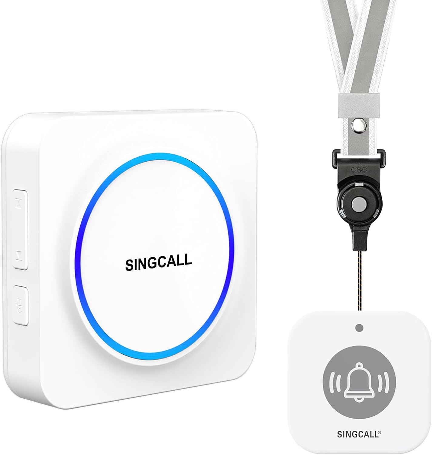 SINGCALL Wireless Portable Caregiver Pager Panic Alarm System Personal Alarm for ElderlyKidsPregnantPatients 32 Chimes & 0-100dB Volume 1 Rechargeable Portable Receiver 1 Emergency Call Button