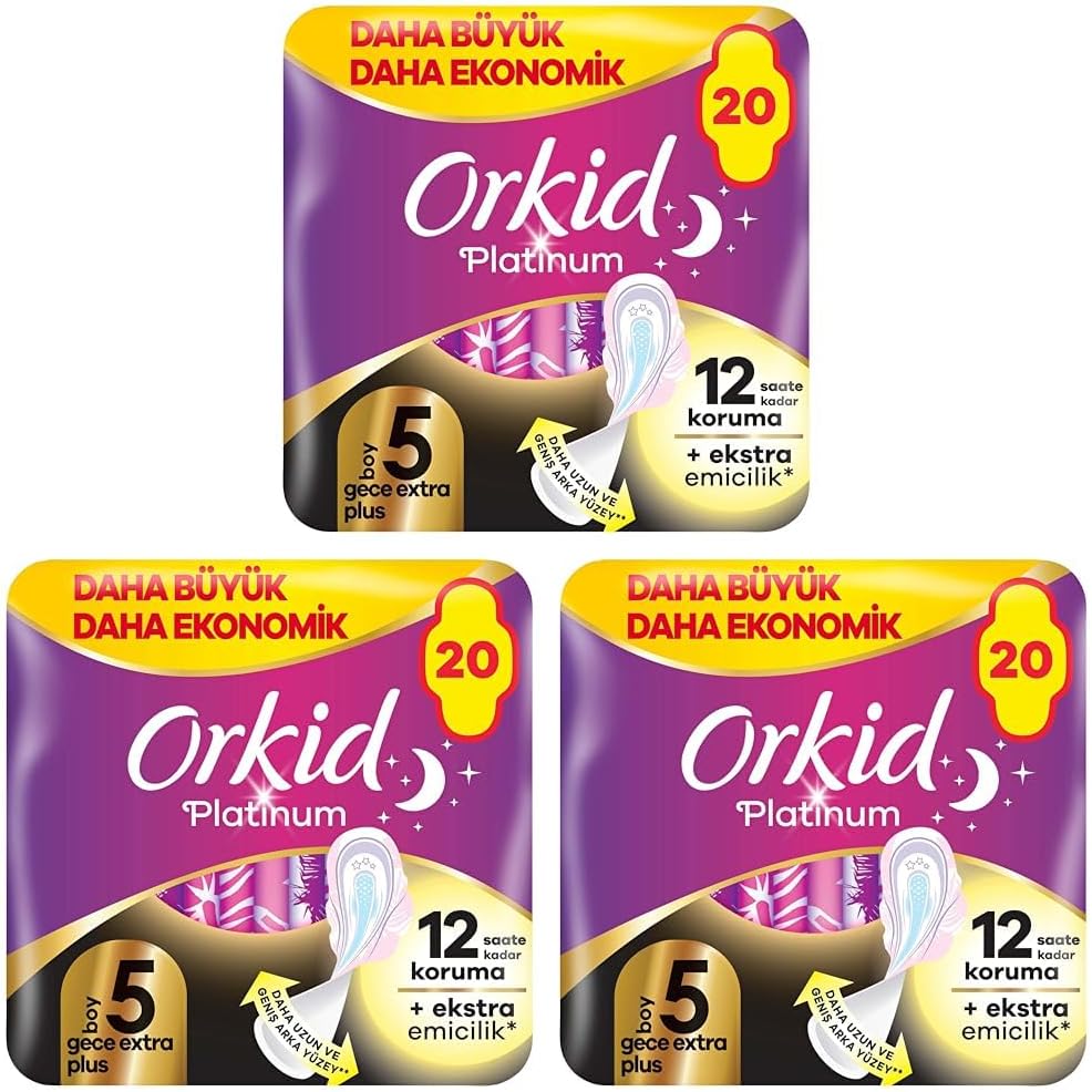Orkid Platinum Night Extra Plus Length 5 20 Sanitary Pads Pack of 3