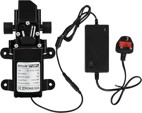 DC 12V Diaphragm Pump,1GPM 4L/Min Water Pump G1/2" 20mm with Power Supply