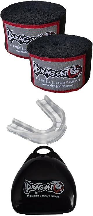 Dragon Do 3,5 Metre Elastik Boks Bandaj ve Kutulu Profesyonel Şeffaf Dişlik 2'li Set, 3,5, DRG.BND.83811.DİŞ.99120.2'Lİ SET, siyah