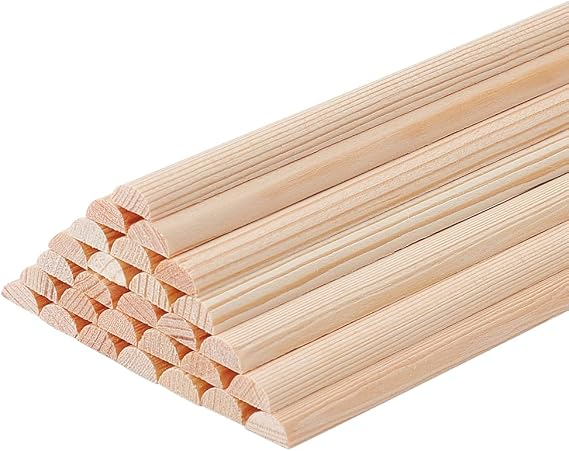 OLYCRAFT 30Pcs Half Round Wood Sticks 351x7mm Natural Wood Dowels Strips