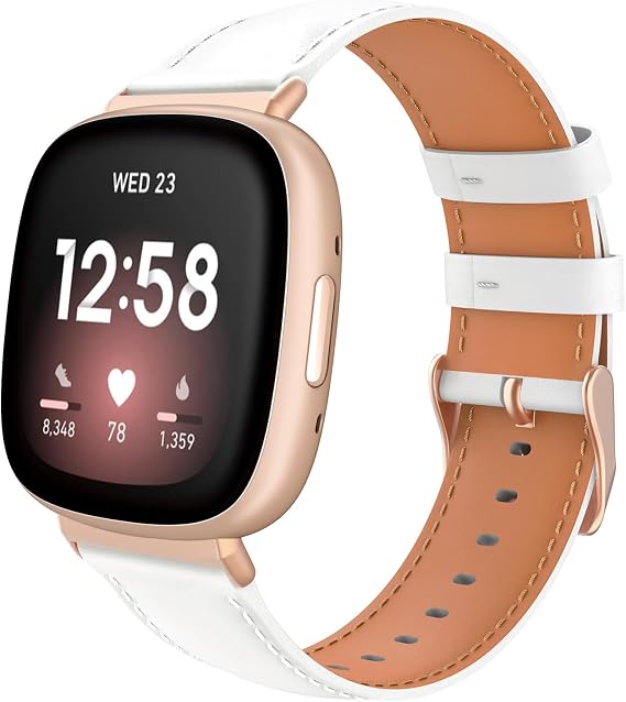 TiMOVO Leather Band Compatible with Fitbit Versa 4/Versa 3/Sense 2/1, White