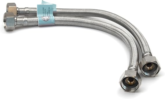 Flexible Hose Pipe Pair, 1/2" x 1/2" BSP 300mm Stainless Steel Flexi Pipes, Rust-Free Corrosion Resistant Monobloc Tap Connector, Replacement for Kitchen Sink & Bathroom Basin