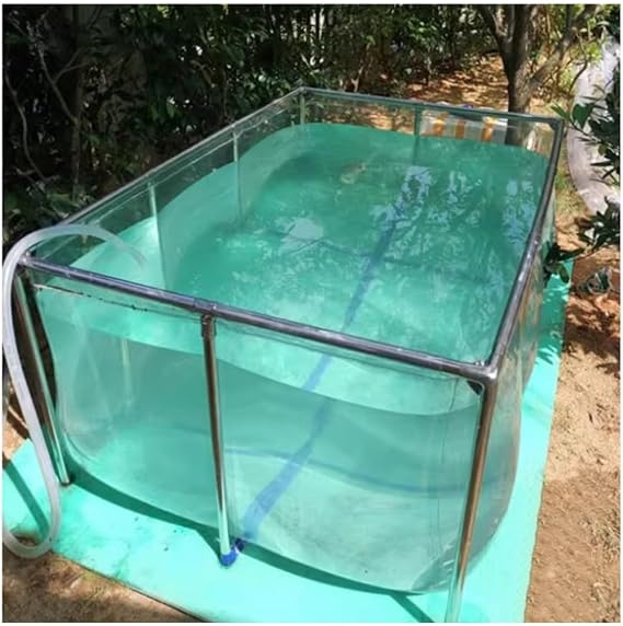 Heavy Duty Collapsible PVC Pond Tank - Above Ground Clear Aquarium Pool with View Window & Drain Valve | Indoor/Outdoor Multi-Use for Koi, Turtles, Fish Breeding, Gardens | Easy Assembly(Clear-0.4m,1.