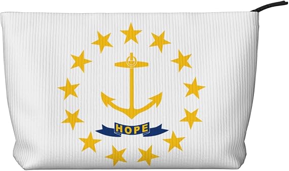 Rhode Island State Flag Corduroy Makeup Bag with Zipper, Cosmetic Pouch for Travel, Toiletries and Daily Use