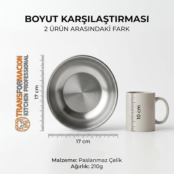 Transformacion 4'lü Paslanmaz Çelik Derin Kase Seti 17 cm, Kırılmaz Çorba & Yemek Tası, Hafif Kamp, Piknik Outdoor Kasesi 720318