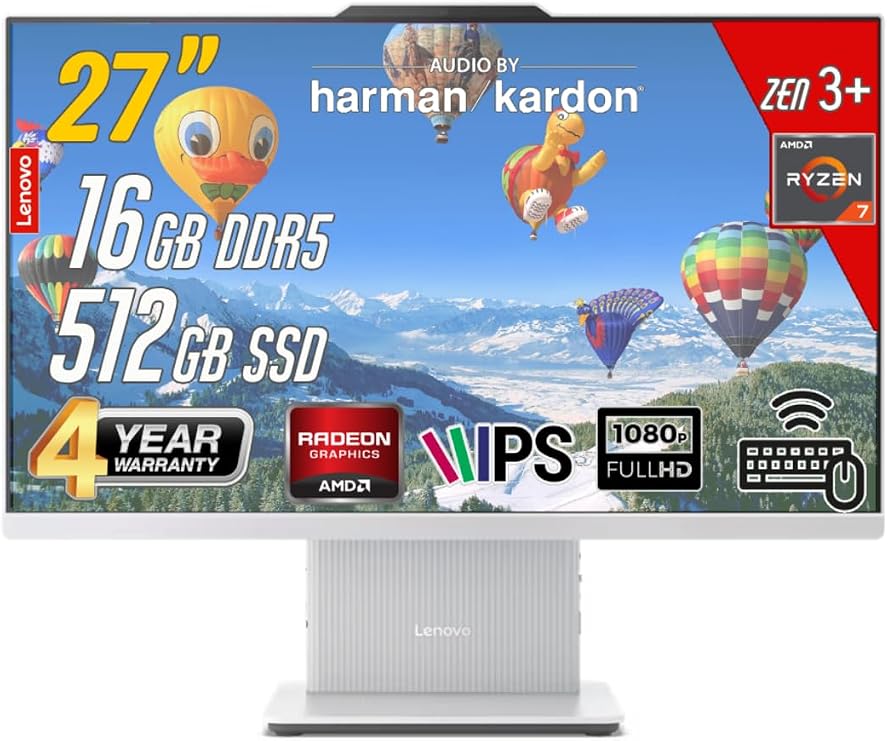 LENOVO IdeaCentre 27ARR9 AMD Ryzen 7-7735HS 16GB 512GB 27 FHD FreeDos Beyaz All in One Bilgisayar