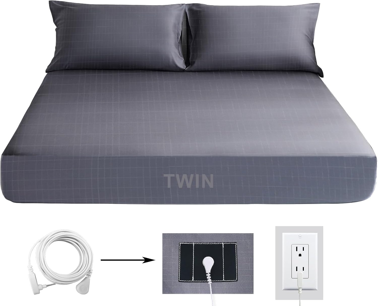 Grounding Sheets Twin Grounding Fitted Sheet Silver Fiber Grounded Bed Sheets Cotton Earth Sheet with Cord 39"x75"x14",Grey
