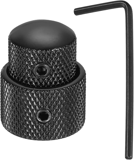 sourcing map Dual Concentric Stacked Control Knobs, 1/4" Universal Metal Volume Tone Audio Control Knobs with Wrench for Electric Guitar, Bass, Black