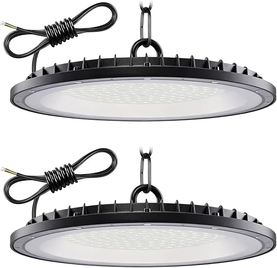2 Pack 200W UFO LED High Bay Light 20000LM, Cold White 6500K Super Bright Workshop Lighting, IP65 Waterproof Industrial Lights, Commercial Bay Lighting for Workshop, Warehouse, Garage, Factory [Energy Class F]