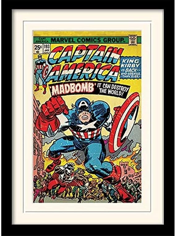 Captain America Marvel (Madbomb) 30x40 cm Mounted & Framed, 16 x 12 inches