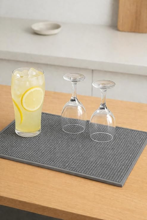 Silikon Bar Matı, Kaymaz Tezgah ve Bulaşık Kurutma Matı, 43x29 cm, Mutfak ve Bar için (Gri)
