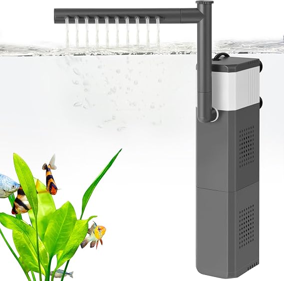 12W 700LPH Ultra Powerful Aquarium Filter for 60-180L Fish Tank, 3-IN-1 Adjustable Fish Tank Filter with Biochemical Sponge, Internal Submersible Fish Tank Filters for Turtle/Shrimp/Breeding