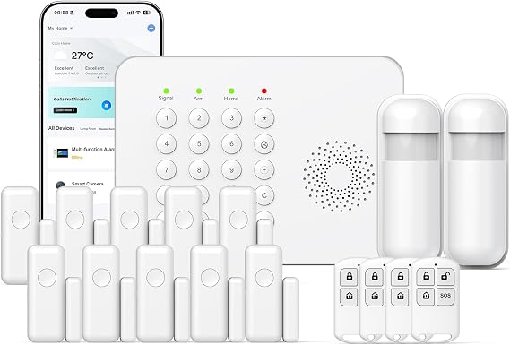 Wireless Smart Home Security Systems WiFi/4G Alarm 17 Pcs Kit, Compatible with Alexa, Supports Mobile App Alerts Compatible Wireless Alarm System for Home/Office/Store/Apartment