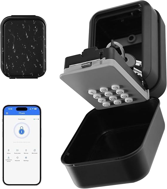Smart Connected Key Safe, APP Control & PIN Code, 12-Digit Keypad Electronic Bluetooth Wall Mounted Secure Box with Removable Shackle, Digital Safe Share eKey Lock for Airbnb Realtor House Office