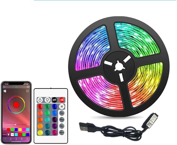 LED Strip Bluetooth APP Smart USB Powered RGB Lights 1-5m, DIY Indoor Decoration, Ideal for TV, Room, Home, Kitchen 24 Keys Infrared Remote RGB 5050 Light with 16 Colours (3m (9.84 Feet)) [Energy Class A]