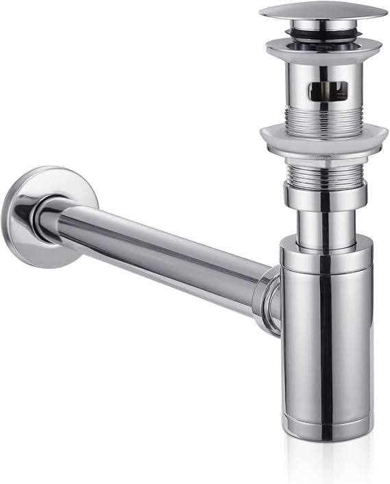 Peppermint Basin Waste and Sink Bottle Trap Set, G1 1/4 Chrome Pop Up Sink Waste and Adjustable Sink Trap for Bathroom Basins, Vessel Sinks with Overflow Hole