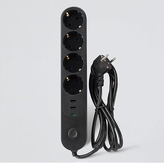 4 Prizli 3 USB Girişli Akım Korumalı Topraklı Golyat Grup Şarj Fiş Priz 2 Metre Uzatma Kablosu