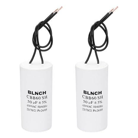 sourcing map 2 Pcs CBB60 Running Capacitor, 50uF 450V 2 Wire Electric Air Compressor Motor Run Starting Capacitor for Washing Machine, Refrigerator, Air Conditioner, White