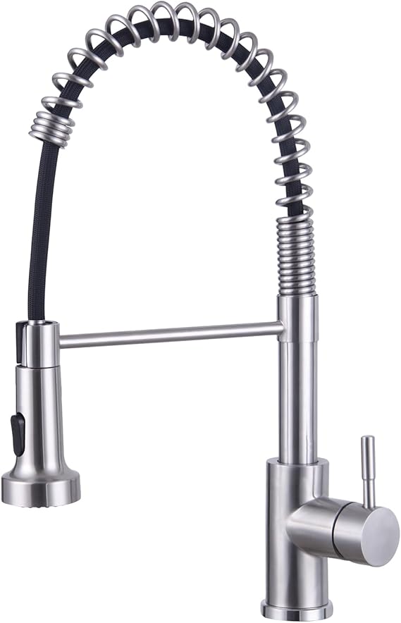 Kitchen Tap, 2 Spray Modes Spring Sink Mixer Taps with Pull Down Sprayer, High Arc Swivel 360° Single Handle Lever Kitchen Tap (Brushed Nickel)