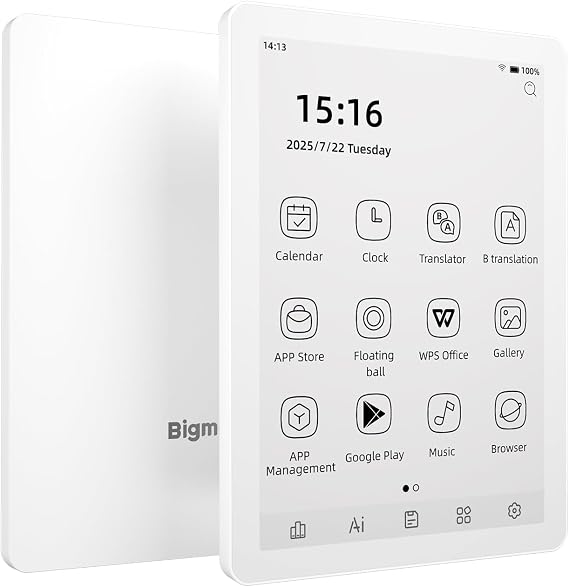 Bigme B6 E-Book Reader, E-Ink Screen E-Reader 6 Inch E-Reader Digital Electronic Paper Tablet, 4G+64GB, Android 14, Android Eink E-reader Device with Adjustable Headlight, White with Audio Book