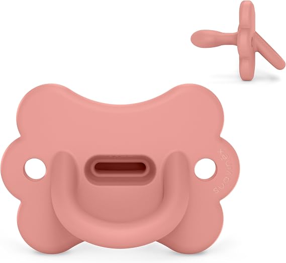 Suavinex, All Silicone Pacifier, for Babies 6/18 Months, with Physiological Teat Sx Pro, Super Soft and Flexible, Ideal for Sleeping, Respects Oral Development, Butterfly, Peach Pink
