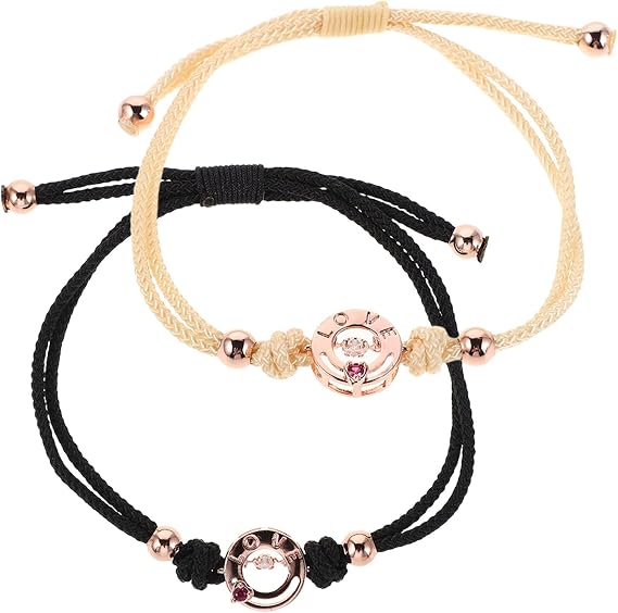 LALAFINA 1 Pair Adjustable Long Distance Relationship Bracelets for Couples with Touch Connection Technology, Woven Alloy and Rope Wristbands, Stylish Bond Gift for Boyfriend and Girlfriend