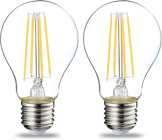 Amazon Basics LED E27 Edison Screw Bulb, 7W (Equivalent to 60W), Clear Filament, Warm White, Non Dimmable, (Pack of 2) [Energy Class E]