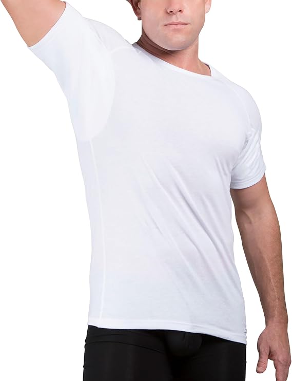 Ejis Men's Sweatproof Crew Neck Cotton Undershirt w Sweat Pads, Classic Fit | Odor Resistant, Blocks Sweat