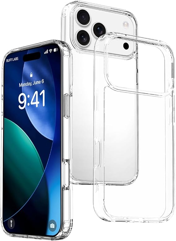 BUFF LABS Air Hybrid Transparent Case, Shock Absorbing TPU + PC Transparent Case (iPhone 17 Pro Max)