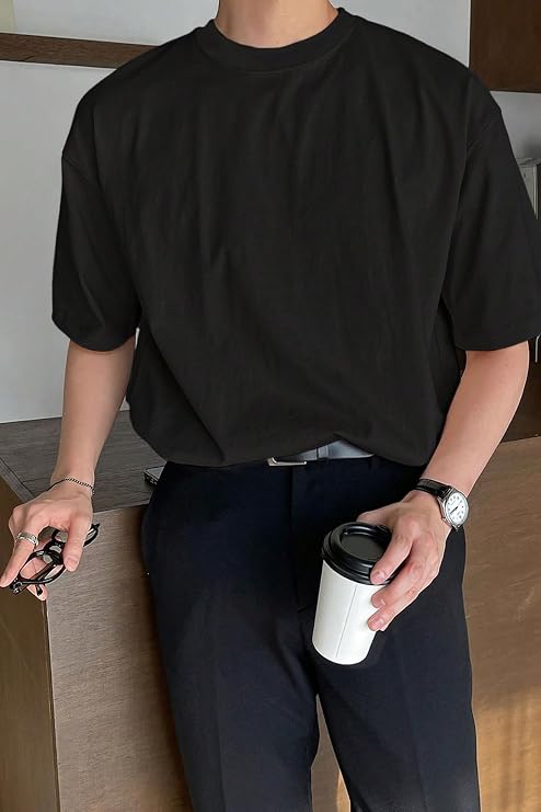 Erkek Oversize Tişört Pamuk Kumaş Bisiklet Yaka Rahat Kalıp T-shirt (Baskılı, Oversize)