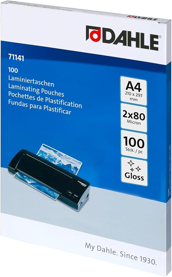 Dahle Premium Laminating Pouches A4 Size High Gloss 2 x 80 Microns for Durable Protection