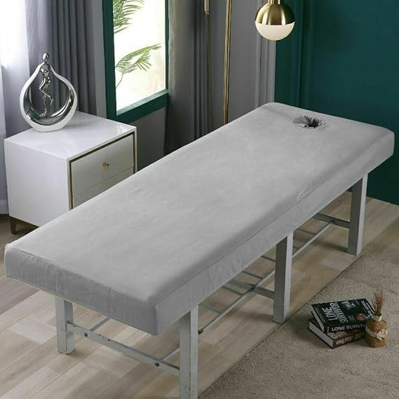 Massage Table Sheet, 27.56x74.8" Massage Bed Cover with Face Hole,Elastic All-Round Wrap Massage Bed Cover Washable Reusable Massage Table (Grey)