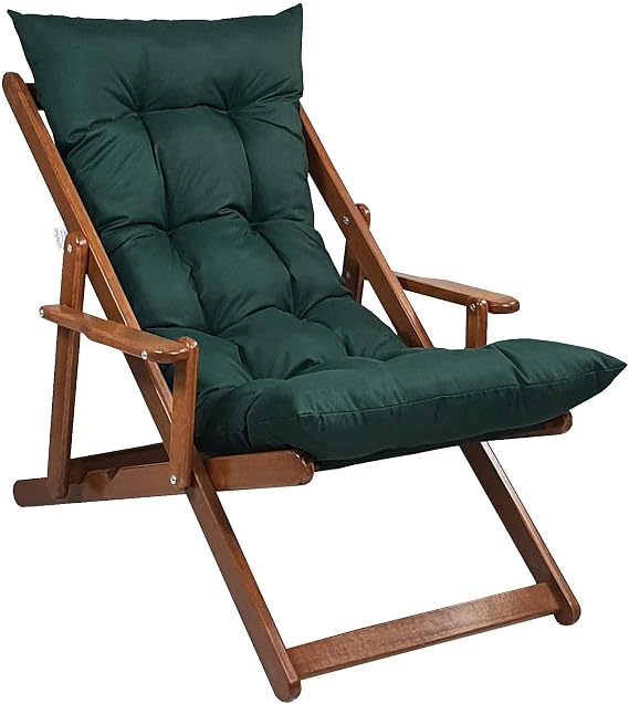 Bysay AhŞap Katlanabİlİr TaŞinir Puf Mİnderlİ Kollu Şezlong. Plaj, BahÇe, Balkon İÇİn (cevİz-yeŞİl)