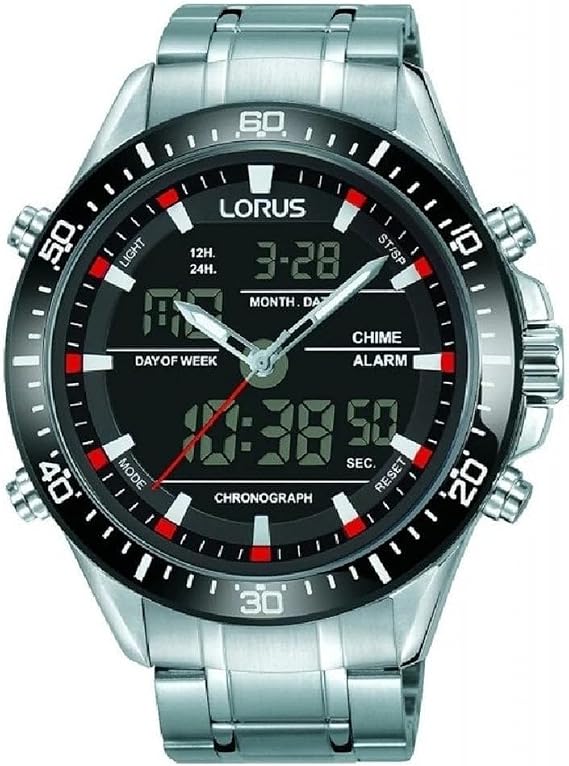 Lorus Men's Chronograph Watch with Black Dial and Silver Bracelet RW635AX5
