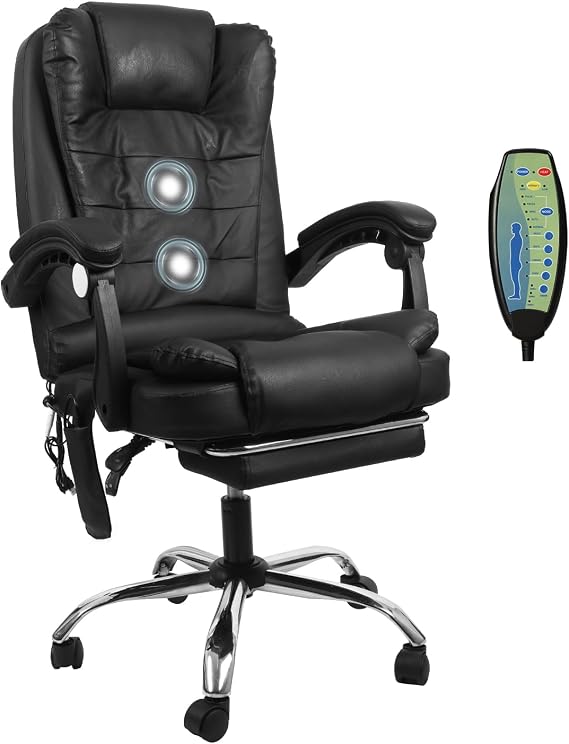 Office Chair Massage Gaming Chair Ergonomic Drafting Chair Tall with Lumbar Support and Adjustable Footrest Headrest Height-Adjustable and Adjustable Reclining (Massage Office Chair -2Point, Black)
